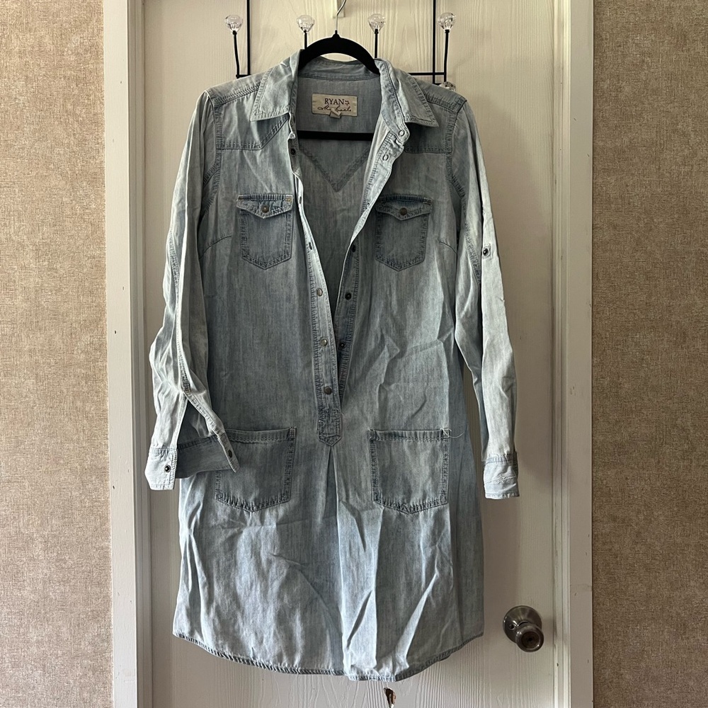 Ryan Michael Light Blue Denim Jacket Dress